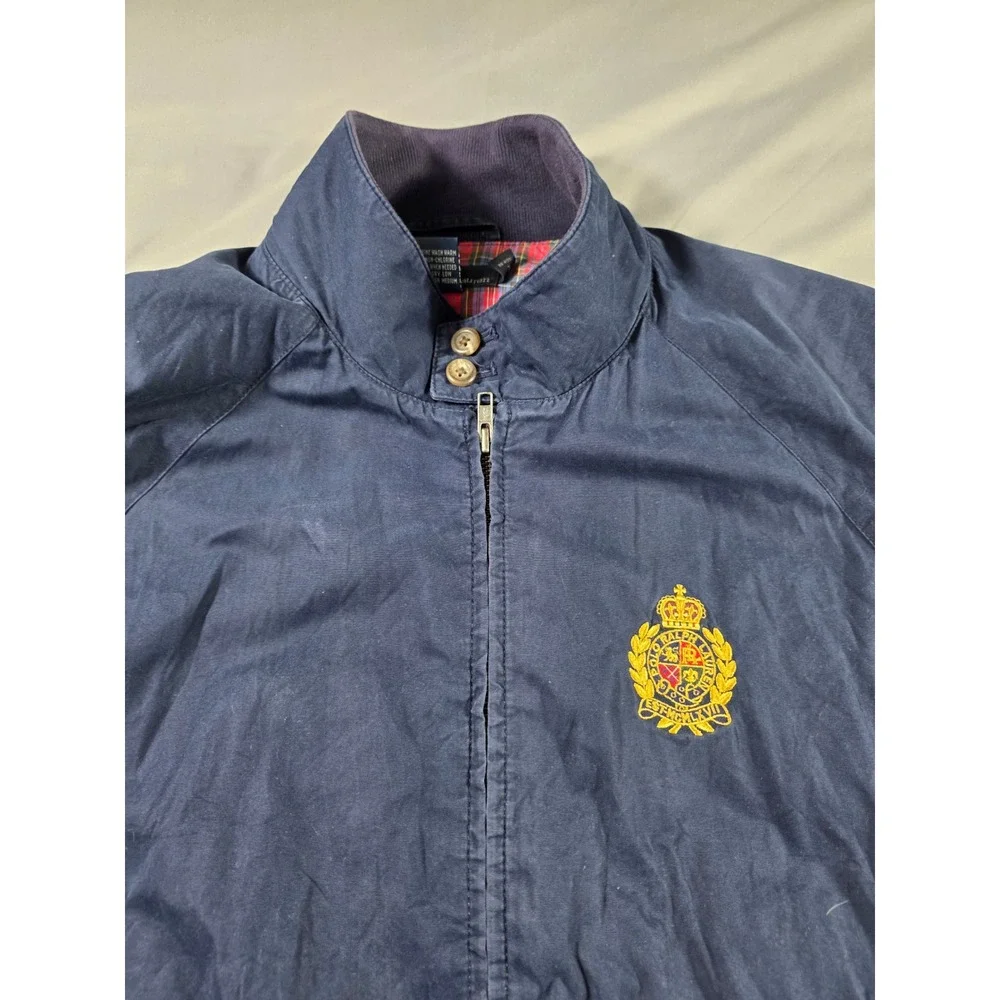 Polo Ralph Lauren Harrington Jacket Mens L Navy Blue Crest Plaid Lined Bomber